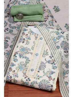 Biba - Beige Embroidered Unstitched Kurta & Bottom with Dupatta