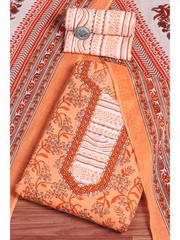 Biba - Peach Floral Printed Unstitched Kurta & Bottom with Dupatta