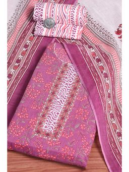 Biba - Purple Floral Printed Unstitched Kurta & Bottom with Dupatta