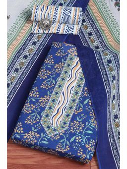 Biba - Blue Floral Printed Unstitched Kurta & Bottom with Dupatta