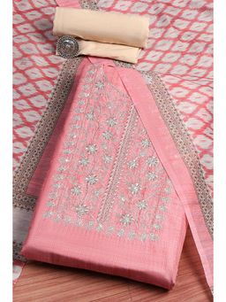Biba - Peach Embroidered Unstitched Kurta & Bottom with Dupatta