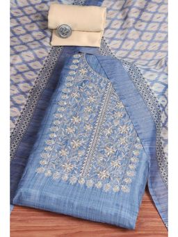 Biba - Blue Embroidered Unstitched Kurta & Bottom with Dupatta