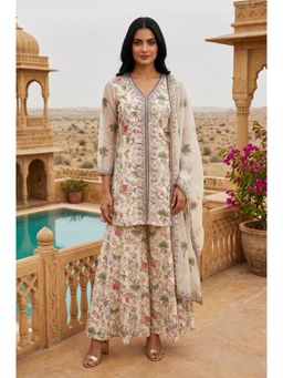 Wishful - Off White Embellished/Sequined V-Neck Wide Co ord Set