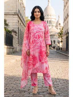 W - Pink Floral Round Neck Straight Co ord Set