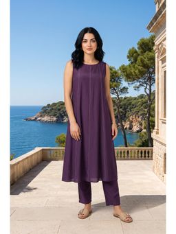 W - Purple Solid/Plain Round Neck Straight Co ord Set