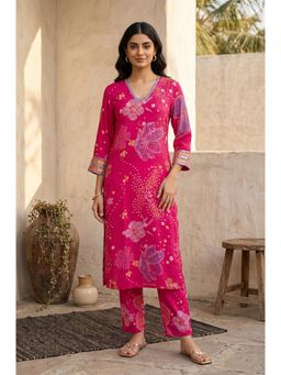 W - Pink Embellished/Sequined V-Neck Straight Co ord Set
