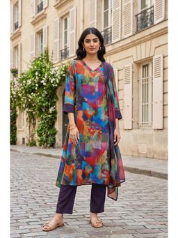 W - Multi-Color Abstract V-Neck Straight Kurta Pant with Dupatta