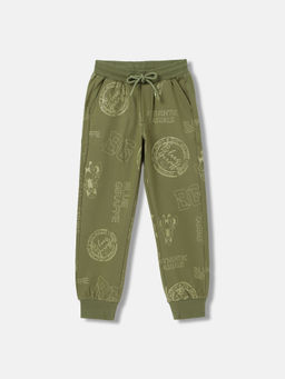 Blue Giraffe - Boys Olive Printed Regular Fit Mid Waist Joggers