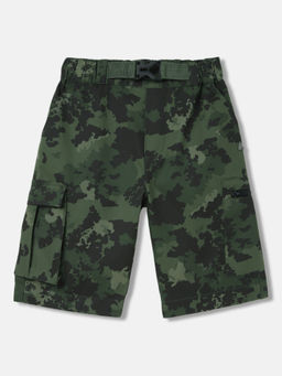 Blue Giraffe - Boys Olive Camouflage Regular Fit Mid Waist Shorts