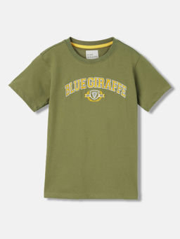 Blue Giraffe - Boys Olive Embroidered Regular Fit Half Sleeves T-Shirt