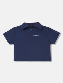 Blue Giraffe - Boys Navy Blue Solid Regular Fit Half Sleeves Crop T-Shirt