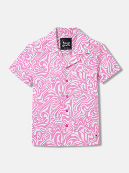 Blue Giraffe - Boys Pink Abstract Regular Fit Half Sleeves Shirt
