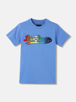 Blue Giraffe - Boys Blue Solid Regular Fit Half Sleeves T-Shirt