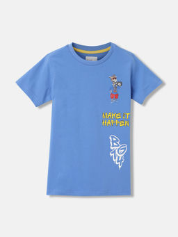 Blue Giraffe - Boys Blue Graphic Regular Fit Half Sleeves T-Shirt