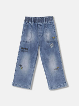 Blue Giraffe - Boys Blue Solid Regular Fit Mid Waist Jeans
