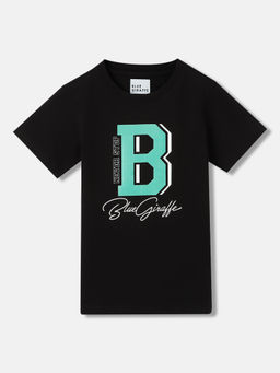 Blue Giraffe - Boys Black Graphic Regular Fit Half Sleeves T-Shirt