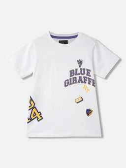 Blue Giraffe - Boys White Printed Regular Fit Half Sleeves T-Shirt
