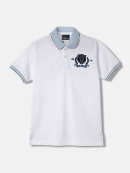 Blue Giraffe - Boys White Solid Regular Fit Half Sleeves Polo T-Shirt