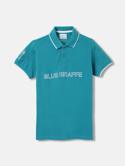 Blue Giraffe - Boys Green Solid Regular Fit Half Sleeves Polo T-Shirt