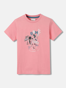 Blue Giraffe - Boys Pink Graphic Regular Fit Half Sleeves T-Shirt