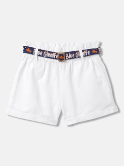 Blue Giraffe - Girls White Solid Regular Fit Mid Waist Shorts with Belt (Set of 2)