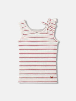 Blue Giraffe - Girls White Stripes Regular Fit Sleeveless Top