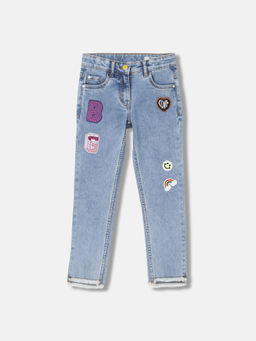 Blue Giraffe - Girls Blue Solid Regular Fit Mid Waist Jeans