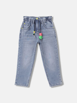 Blue Giraffe - Girls Blue Solid Regular Fit Mid Waist Jeans