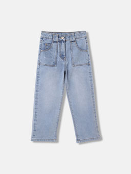 Blue Giraffe - Girls Blue Solid Regular Fit Mid Waist Jeans