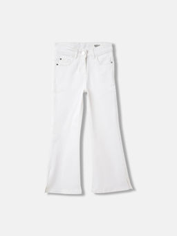 Blue Giraffe - Girls White Solid Regular Fit Mid Waist Jeans