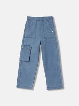 Blue Giraffe - Girls Blue Solid Regular Fit Mid Waist Jeans