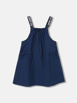 Blue Giraffe - Girls Navy Blue Solid Regular Fit Sleeveless Knee Length Dress