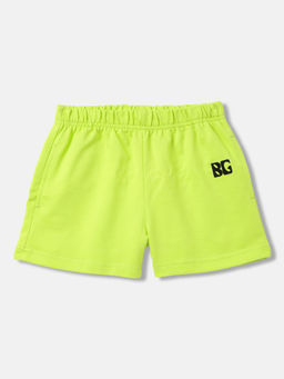 Blue Giraffe - Girls Green Solid Regular Fit Mid Waist Shorts