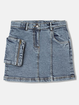 Blue Giraffe - Girls Blue Solid Regular Fit Mid Waist Skirt