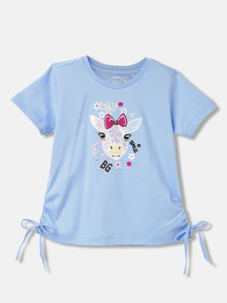 Blue Giraffe - Girls Blue Graphic Regular Fit Half Sleeves T-Shirt