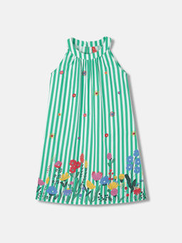 Blue Giraffe - Girls Green Stripes Regular Fit Sleeveless Knee Length Dress