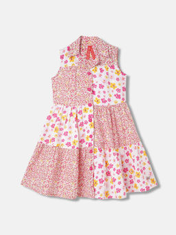 Blue Giraffe - Girls Multi-Color Floral Regular Fit Sleeveless Knee Length Dress