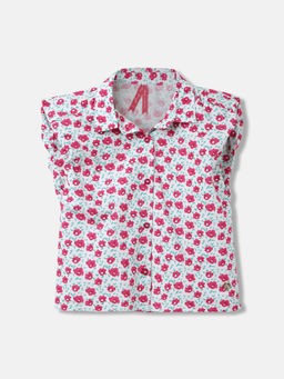 Blue Giraffe - Girls White Floral Regular Fit Sleeveless Top