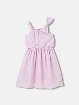 Blue Giraffe - Girls Lavender Polka Dots Regular Fit Sleeveless Knee Length Dress