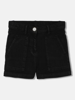 Blue Giraffe - Girls Black Solid Regular Fit Mid Waist Shorts