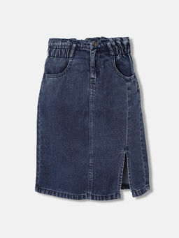 ELLE - Girls Navy Blue Solid Regular Fit Mid Waist Skirt