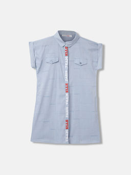 ELLE - Girls Blue Stripes Regular Fit Half Sleeves Knee Length Dress