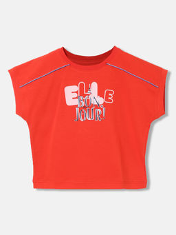 ELLE - Girls Red Graphic Regular Fit Half Sleeves T-Shirt