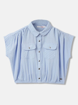 ELLE - Girls Blue Solid Regular Fit Half Sleeves Top