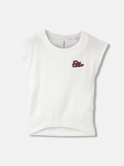 ELLE - Girls White Solid Regular Fit Half Sleeves Top