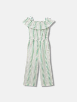 ELLE - Girls Green Stripes Regular Fit Sleeveless Jumpsuit