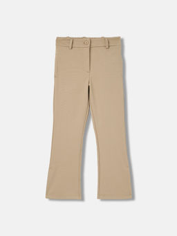 ELLE - Girls Beige Solid Regular Fit Mid Waist Trouser