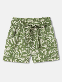 ELLE - Girls Green Printed Regular Fit Mid Waist Shorts
