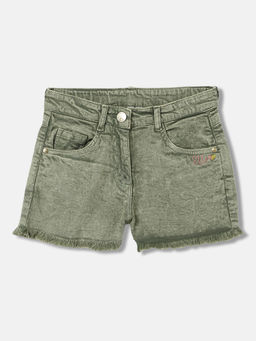 ELLE - Girls Green Solid Regular Fit Mid Waist Shorts
