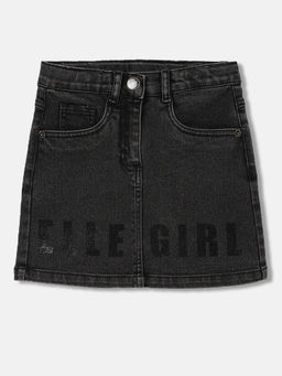 ELLE - Girls Black Solid Regular Fit Mid Waist Skirt